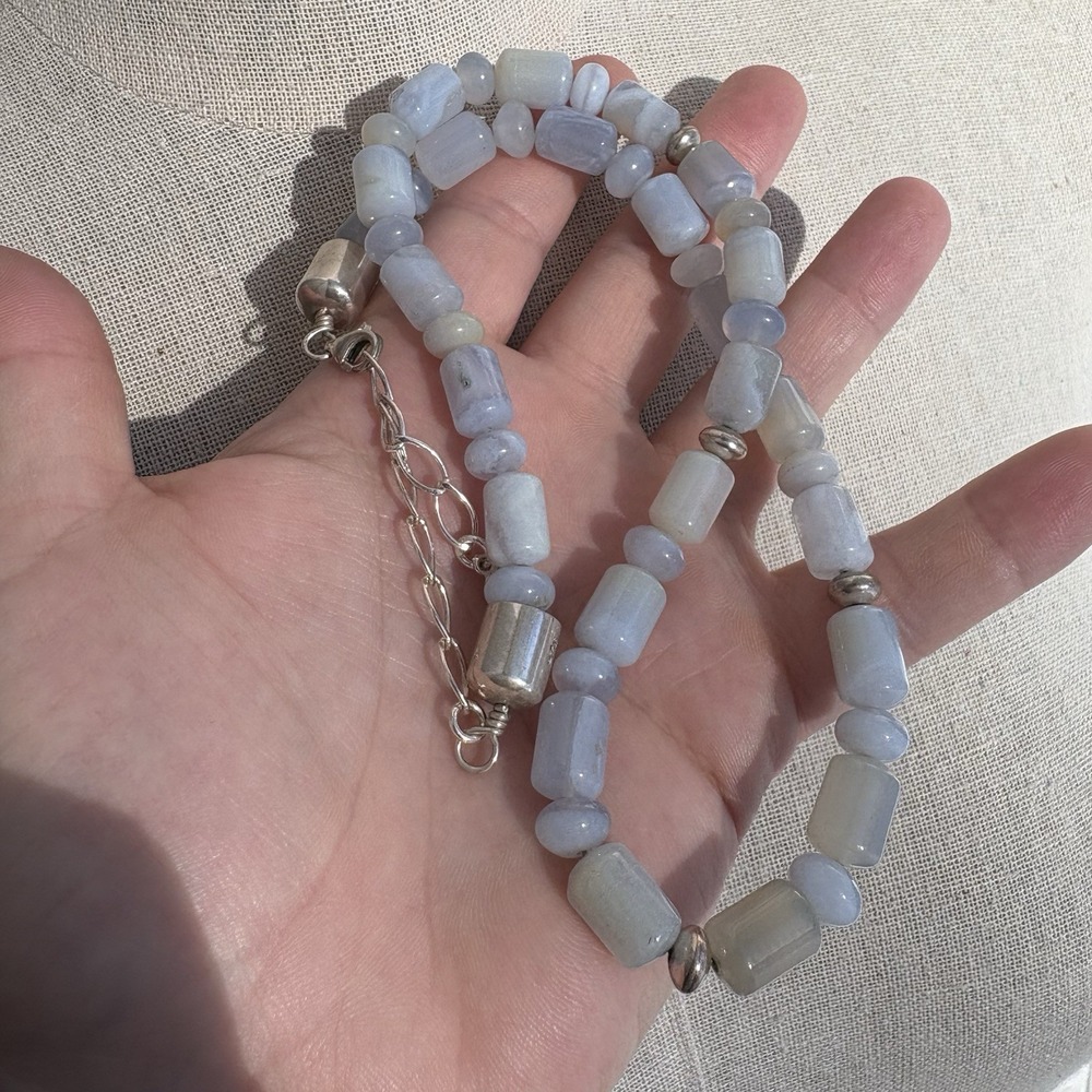 Jay King Blue Lace Agate Necklace Sterling Silver Clasp - Picture 9 of 12